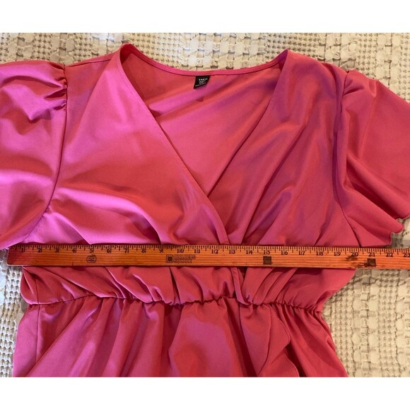 SHEIN Dress Plus size 2 XL Dark Pink Faux Wrap Tiered Style Flutter Sleeve - Picture 10 of 12